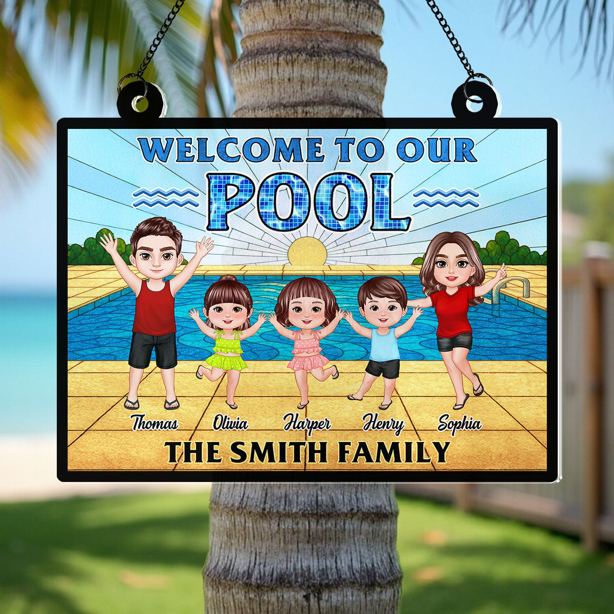 Summer Welcome To Our Family Pool Personalized Suncatcher