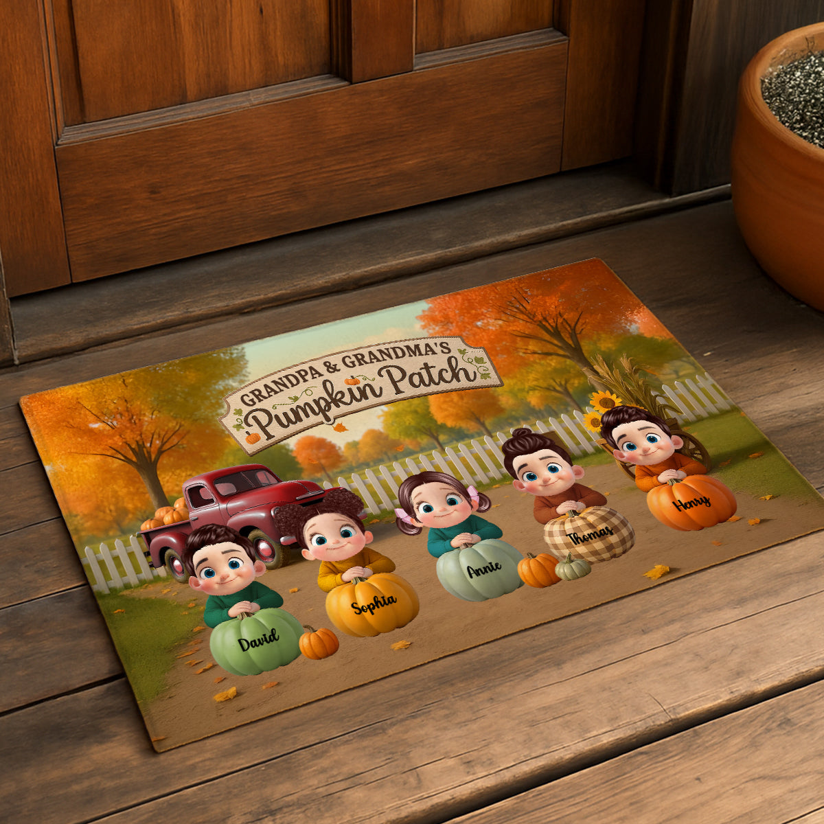Fall Season Pumpkins Welcome To Grandma Grandpa Grandparents House Personalized Doormat