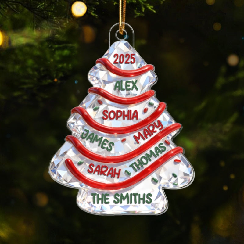 3D Effect Flat Family Names Christmas Tree Cake - Personalized Acrylic Ornament - Christmas Gift For Whole Family, Extended Family