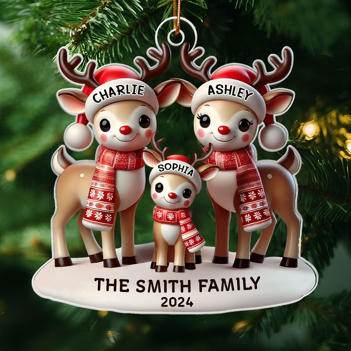Reindeers Family Christmas Personalized Acrylic Ornament