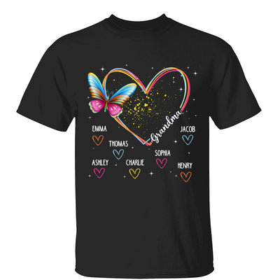 Grandma Mom Heart Lines Butterfly Personalized Shirt