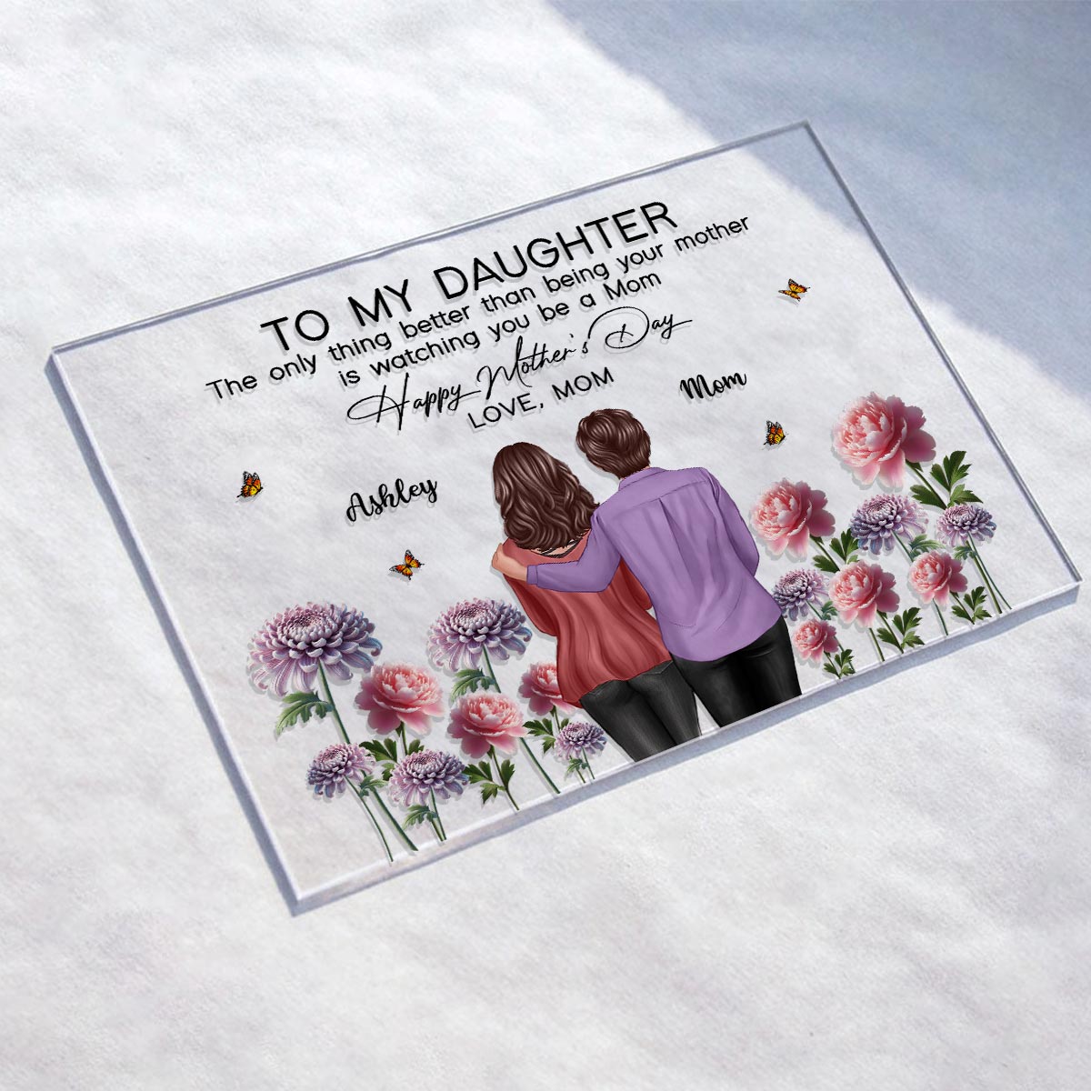 To My Daughter From Mom Happy Mother's Day Birth Flower - Personalized Acrylic Plaque - Heartfelt Gift For Daughter