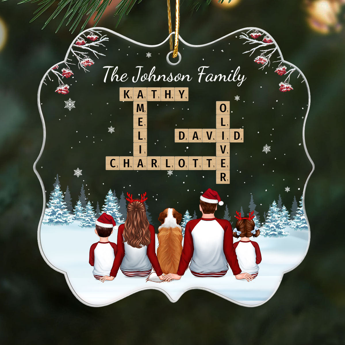 Family In Snow Crossword Puzzle Art Personalized Acrylic Ornament