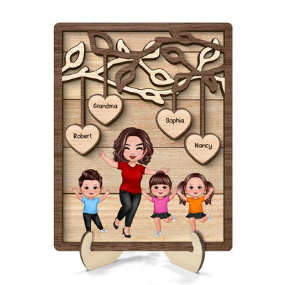 Happy Grandma Grandkids Under Tree Personalized 2-layer Wooden Plaque