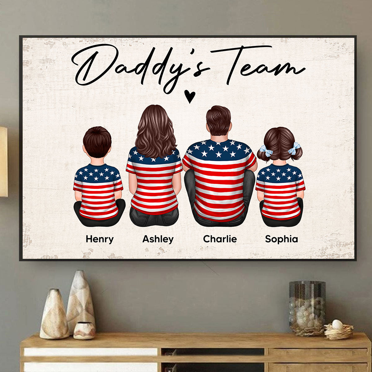 Proud American Daddy's Team Family Sitting Personalized Poster, Meaningful Father's Day Gift for Dad, Gift for Husband