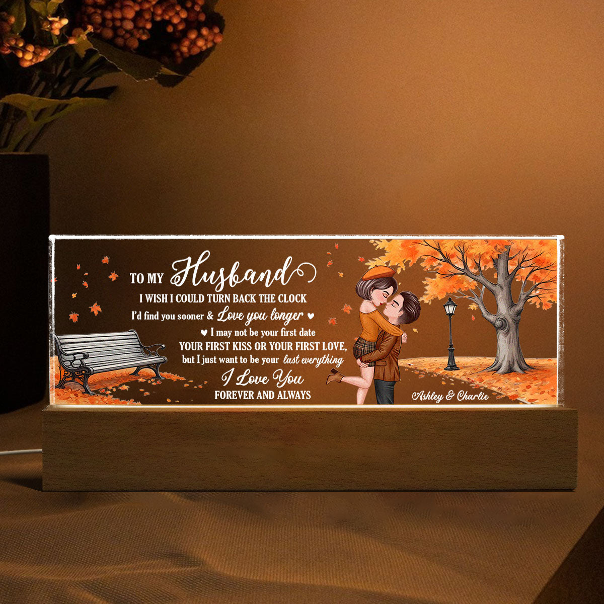 I Wish Could Turn Back The Clock Fall Season Couple Personalized Acrylic LED Night Light, Gift For Him, Gift For Her