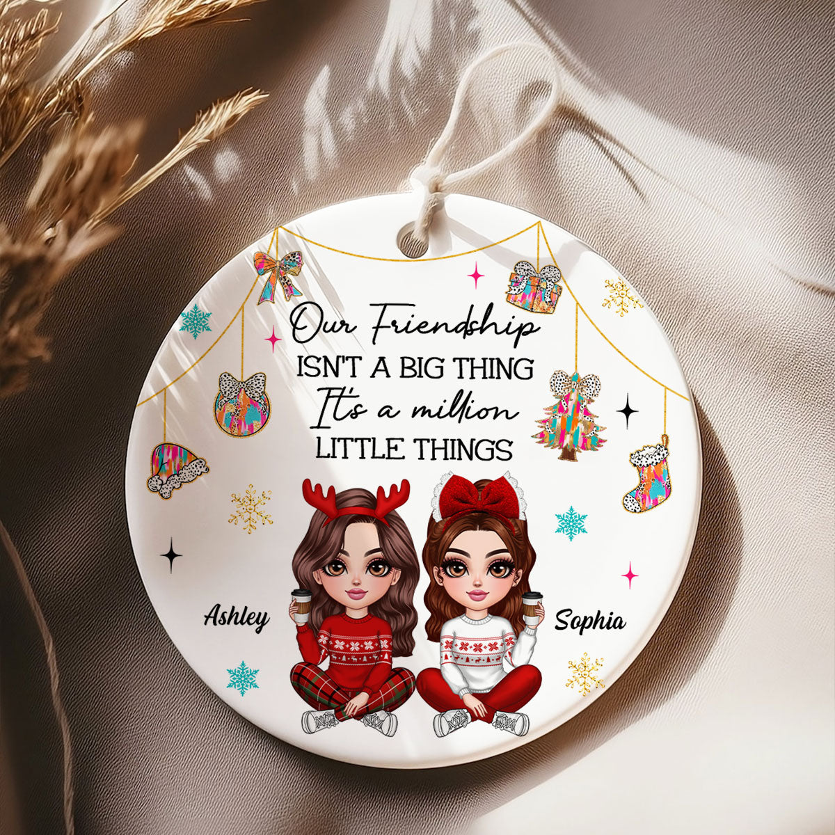 Pretty Girls Friendship Million Little Things Colorful Dalmatian Pattern Personalized Circle Ceramic Ornament