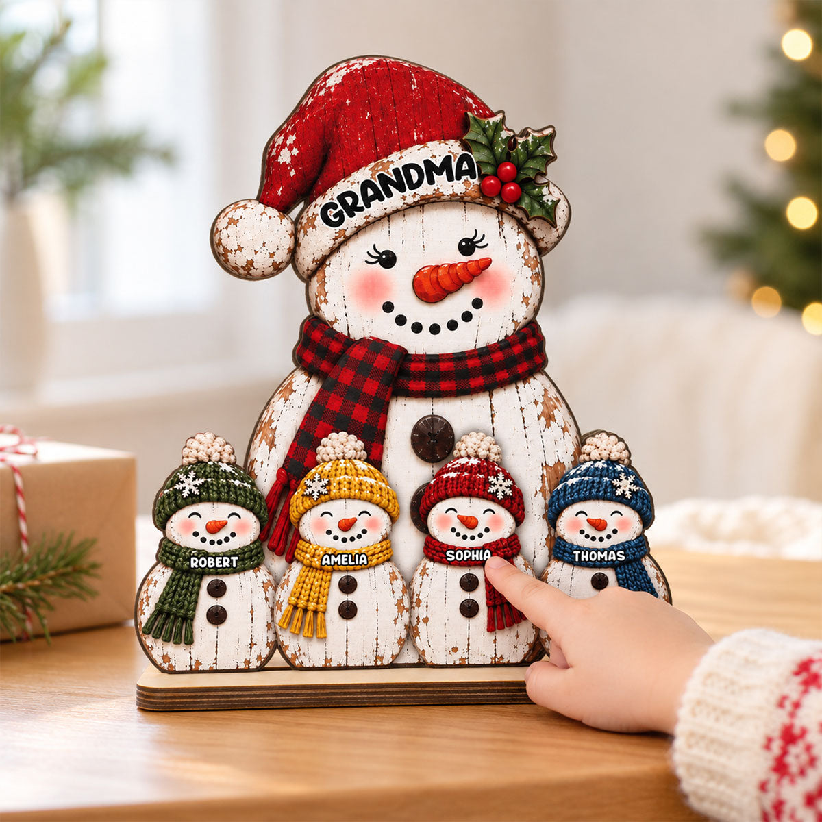 Rustic Grandma Grandkids Snowman - Personalized 2-Layered Wooden Plaque - Christmas Decor For Grandma, Mom