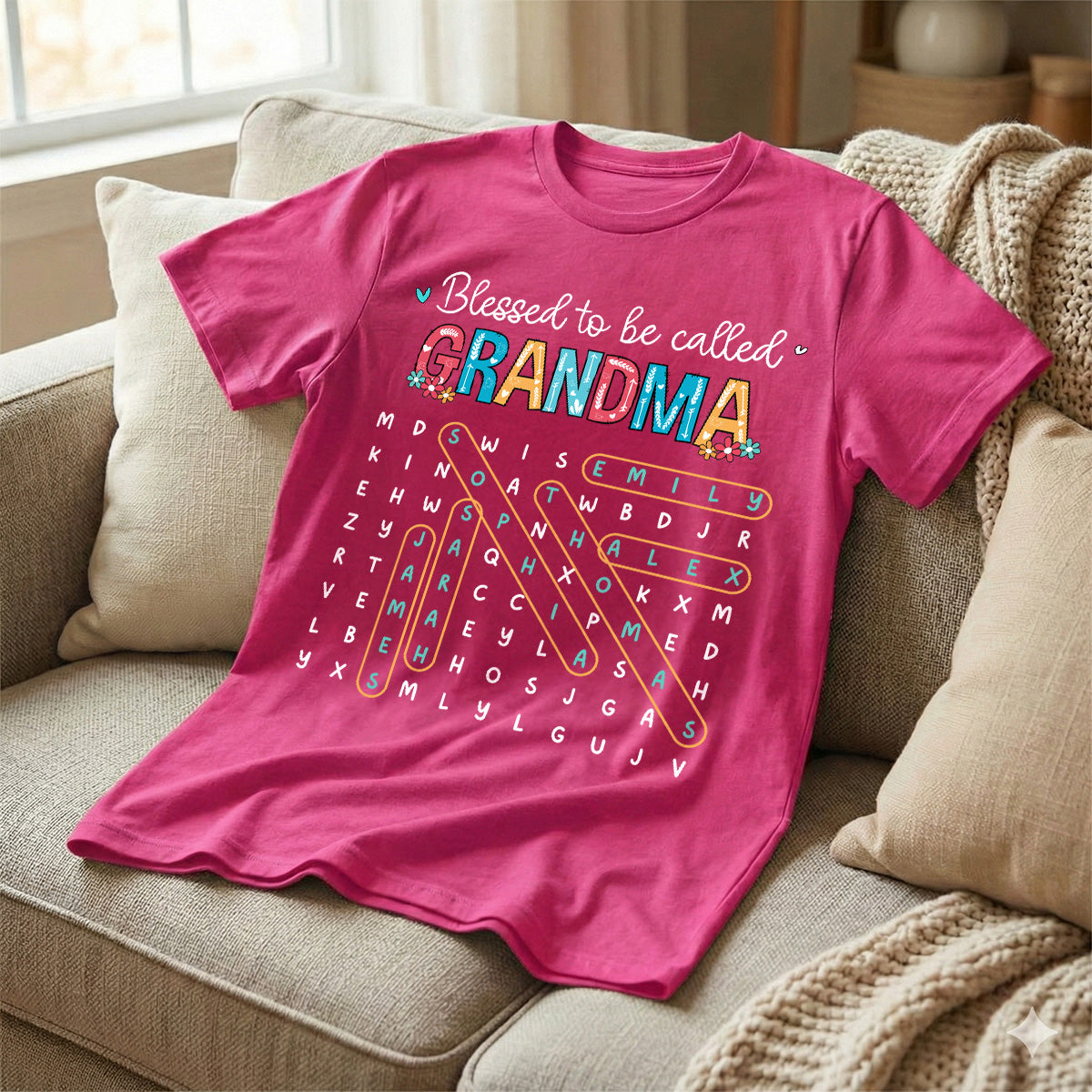 Blessed To Be Called Grandma Grandkids Name Word Search Puzzle - Personalized Shirt - Mother's Day Gift For Grandma Mom