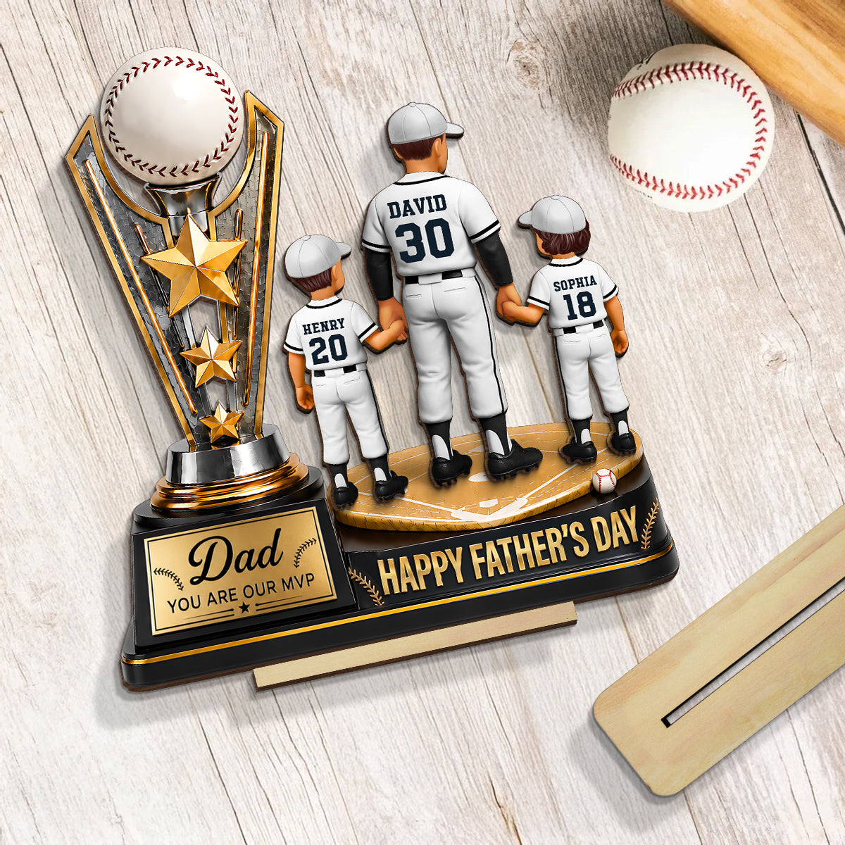 Baseball MVP Dad Trophy - Personalized 2-Layered Wooden Plaque - Father's Day Gift for Dad, Husband