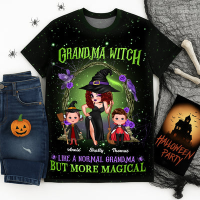 Purple And Green Pretty Grandma Witch & Kids Personalized Shirt, Halloween Costume for Grandma