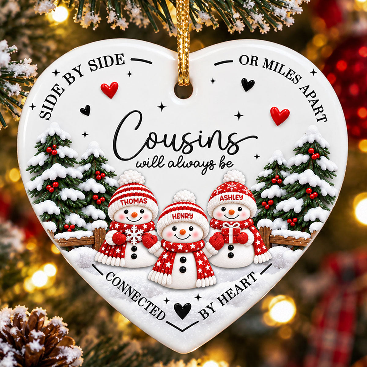 Cousins Connected By Heart - Personalized Ceramic Ornament - Christmas Gift For Cousins, Family