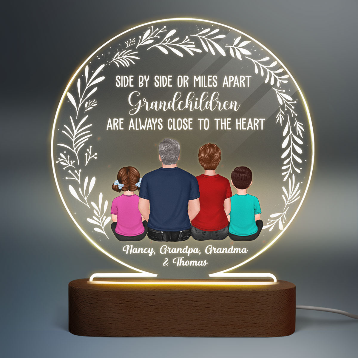 Side By Side Grandma Grandkids Mother‘s Day Gift Personalized Circle LED Night Light, Acrylic LED Lamp
