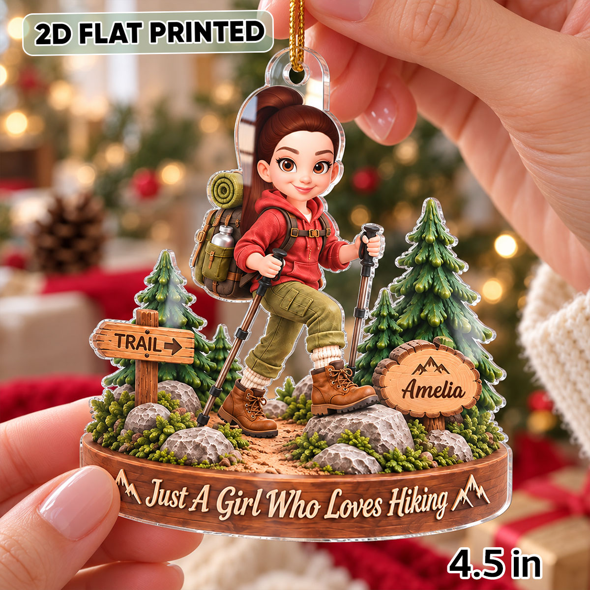 Just a Girl Who Loves Hiking - Personalized Acrylic Ornament - Christmas Gift for Daughter, Granddaughter
