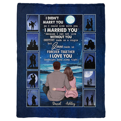 Good Night Sleep Tight Couple Back View Sitting Under Night Sky Personalized Fleece Blanket