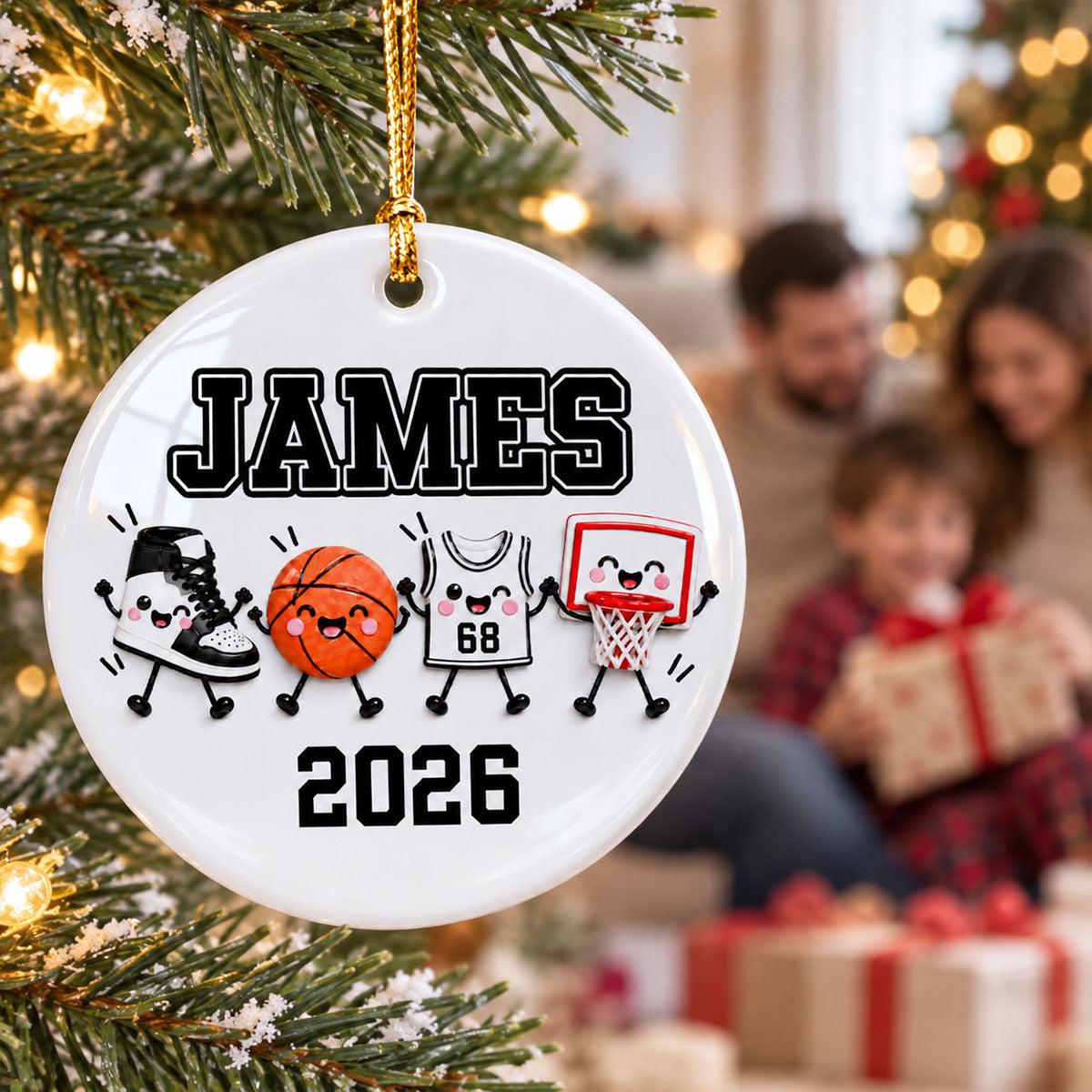 Basketball Things 2D Flat - Personalized Ceramic Ornament – Custom Name Basketball Christmas Keepsake Gift for Player, Son, Daughter, Teen