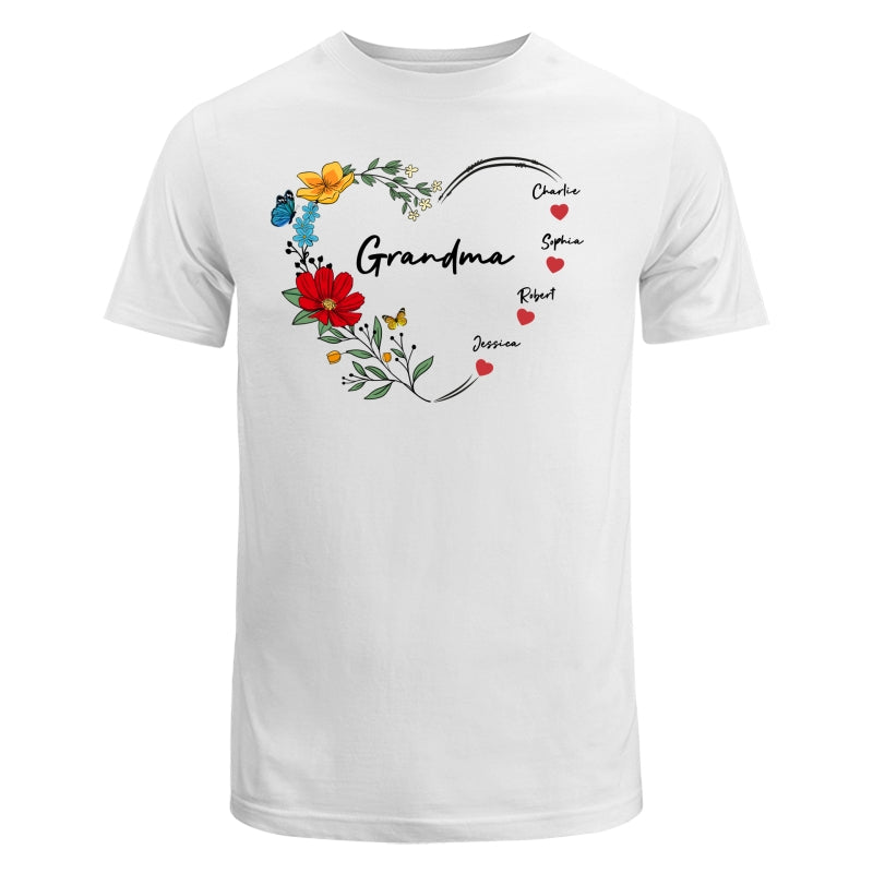 Grandma Mom Hearts Flower Kids Names Personalized Shirt