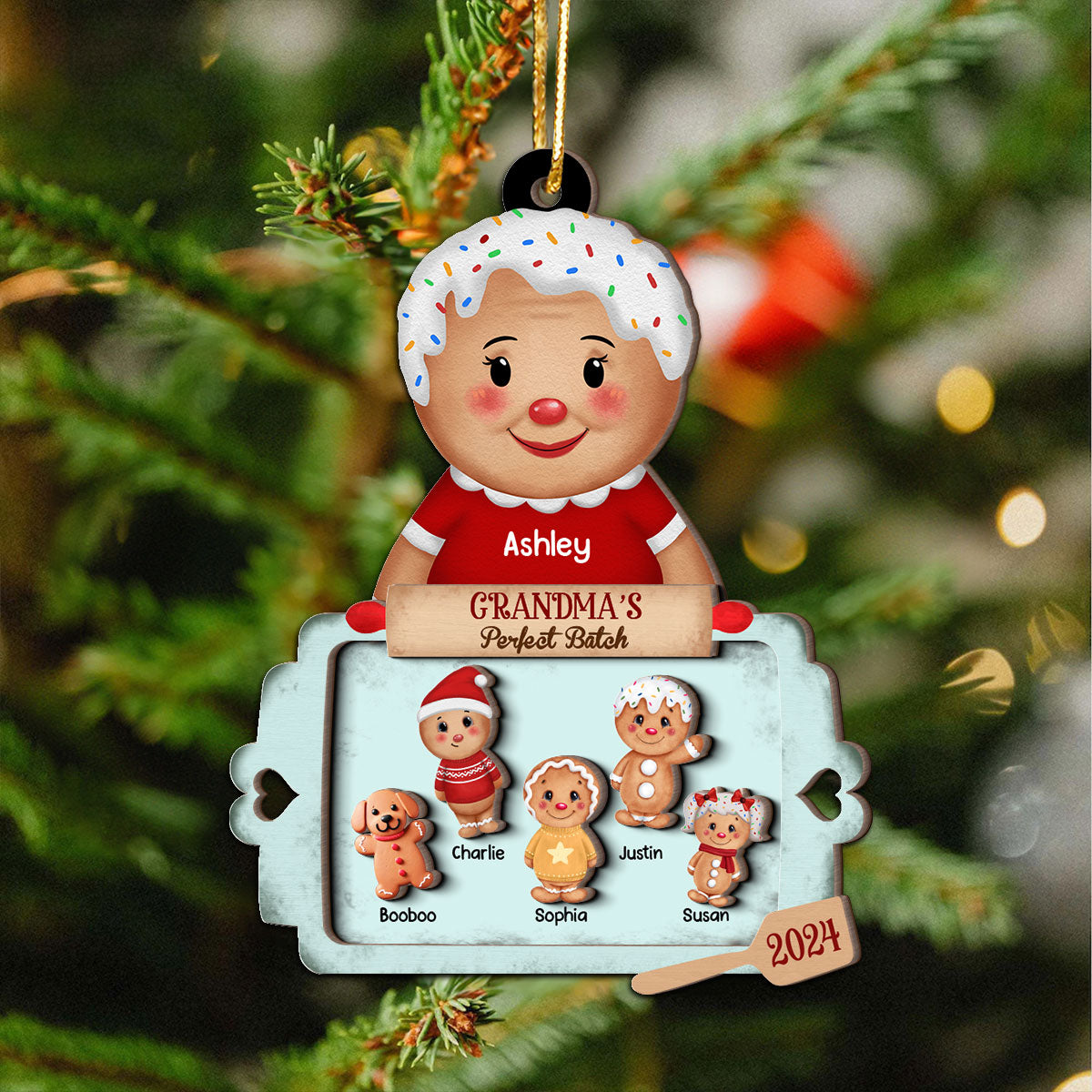 Christmas Grandma's Perfect Batch Grandkids Dogs Cats Personalized 2-Layer Wooden Ornament