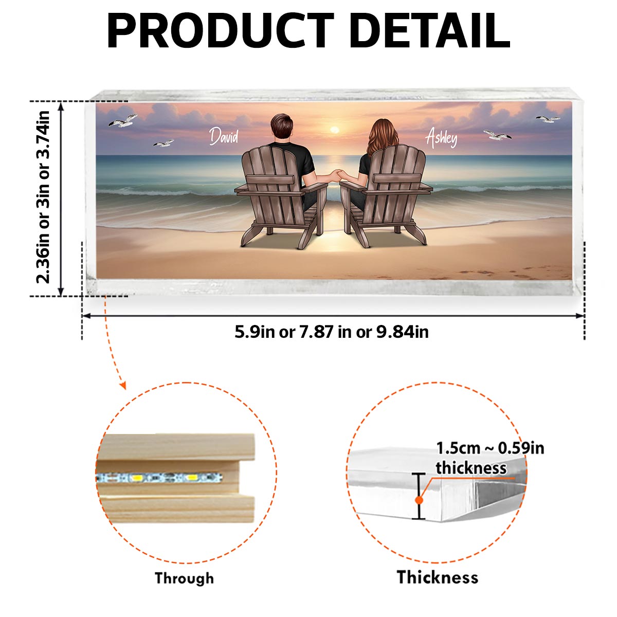 Eternal Sunset Beach Couple Personalized Acrylic LED Night Light, Heartfelt Anniversary Gift For Girlfriend, For Wife