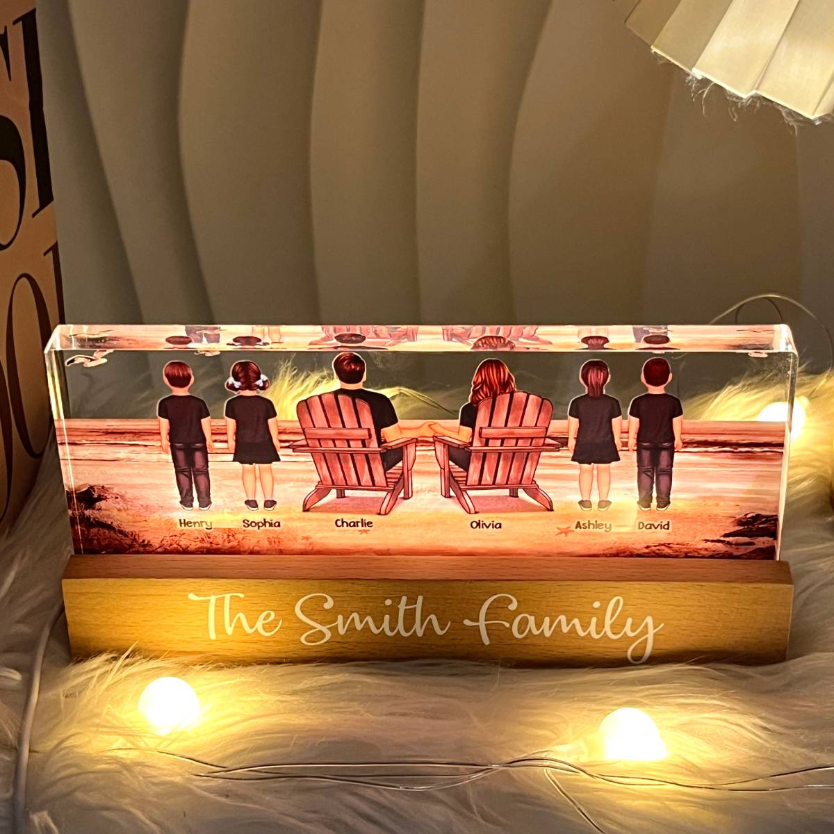 Family At Beach Retro Vintage Personalized Acrylic LED Night Light, Father's Day Gift For Dad, Gift For Husband, Wife