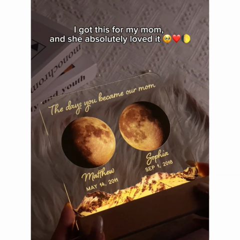 The Day You Became Mom Grandma Custom Birth Moon Phase Personalized Acrylic Warm LED Night Light, Gift