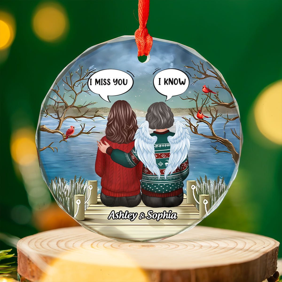 Memorial I Miss You Back View Personalized Glass Ornament, Memorial Gift, Remembrance Gift