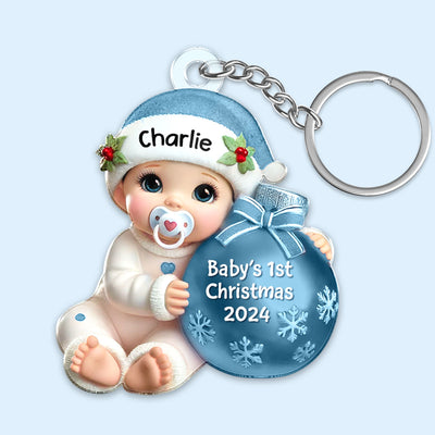 Baby Beside Christmas Bauble Baby's First Christmas Personalized Flat Acrylic Keychain