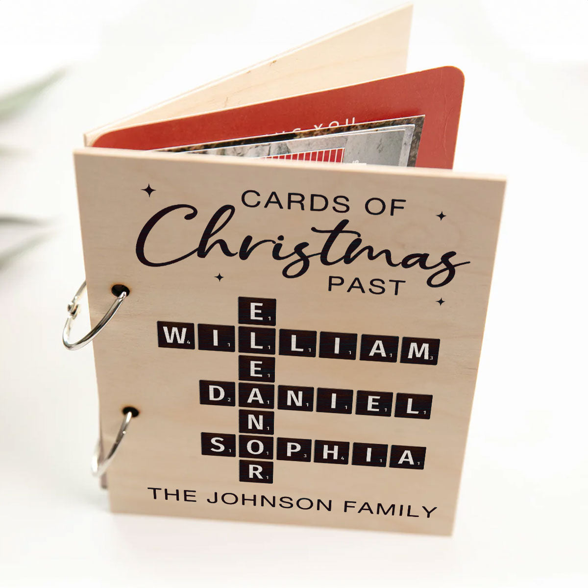 Cards Of Christmas Past Family Crossword Puzzle Art Personalized Christmas Card Keeper, Cards Keepsake, Card Storage
