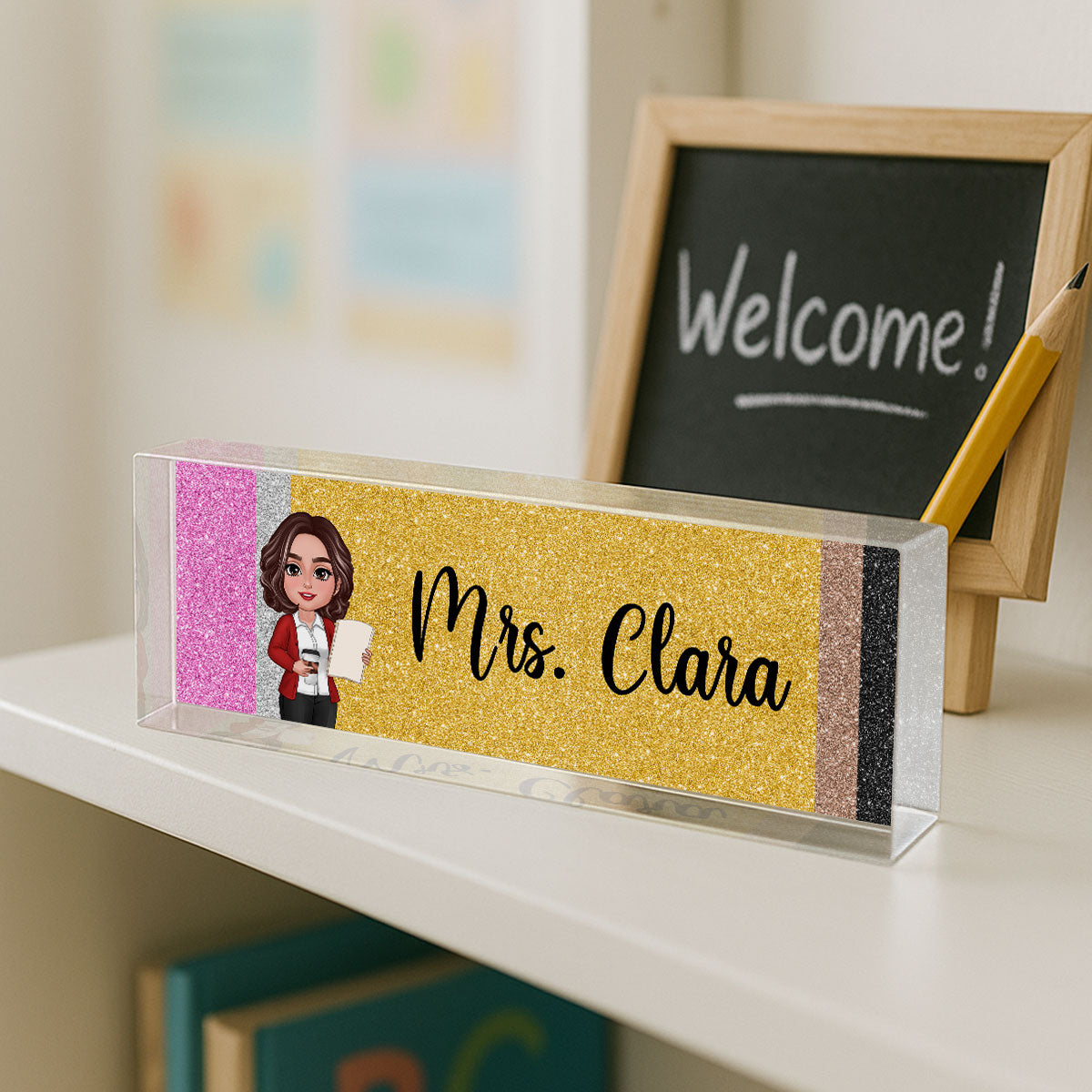 Teacher Pencil Personalized Acrylic Desk Name Plate, Gift For Teacher