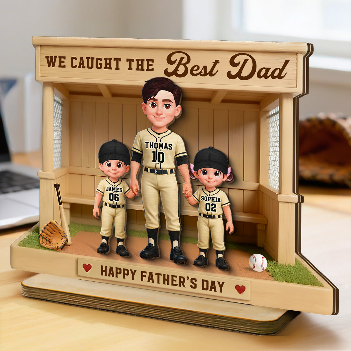 We Caught The Best Dad Baseball Dugout - Personalized 2-Layered Wooden Plaque - Father's Day Gift For Baseball Dad