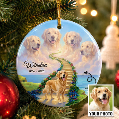 Pet Memorial Stairway To Heaven - Personalized Ceramic Ornament - Custom Pet Photo, Pet Loss Gift, Sympathy Gift