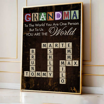 Grandma You Are The World Crossword Puzzle Art Home Decor Personalized Poster