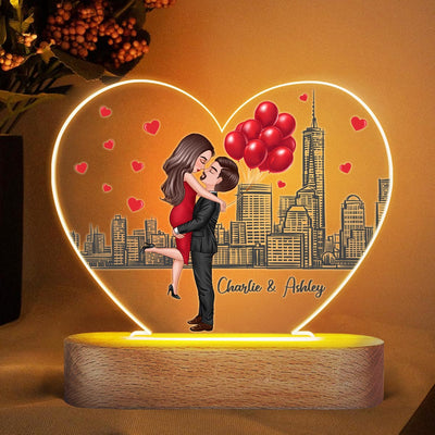 From Our First Kiss Couple Personalized Heart Plaque LED Night Light - Acrylic LED Lamp - Valentine‘s Day Gift For Him, For Her