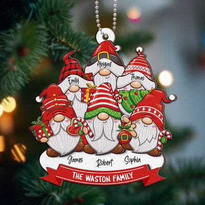 Christmas Gnome Family Personalized 2-Layer Wooden Ornament