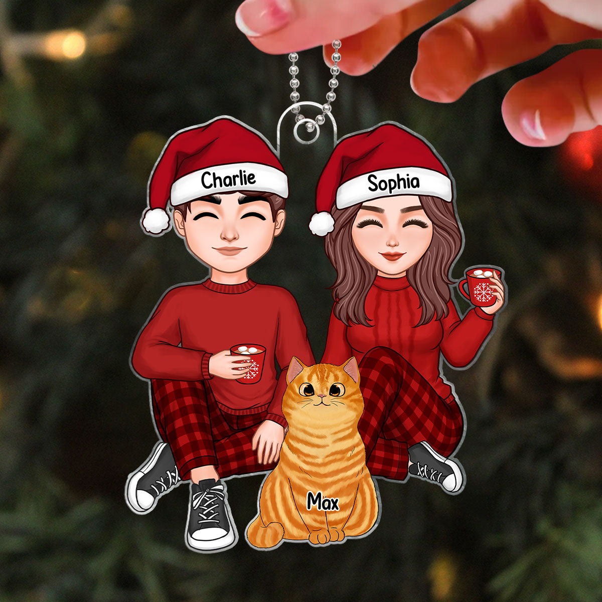 Cute Couple And Fluffy Cats You Me And The Cats Christmas Gift Personalized Acrylic Ornament