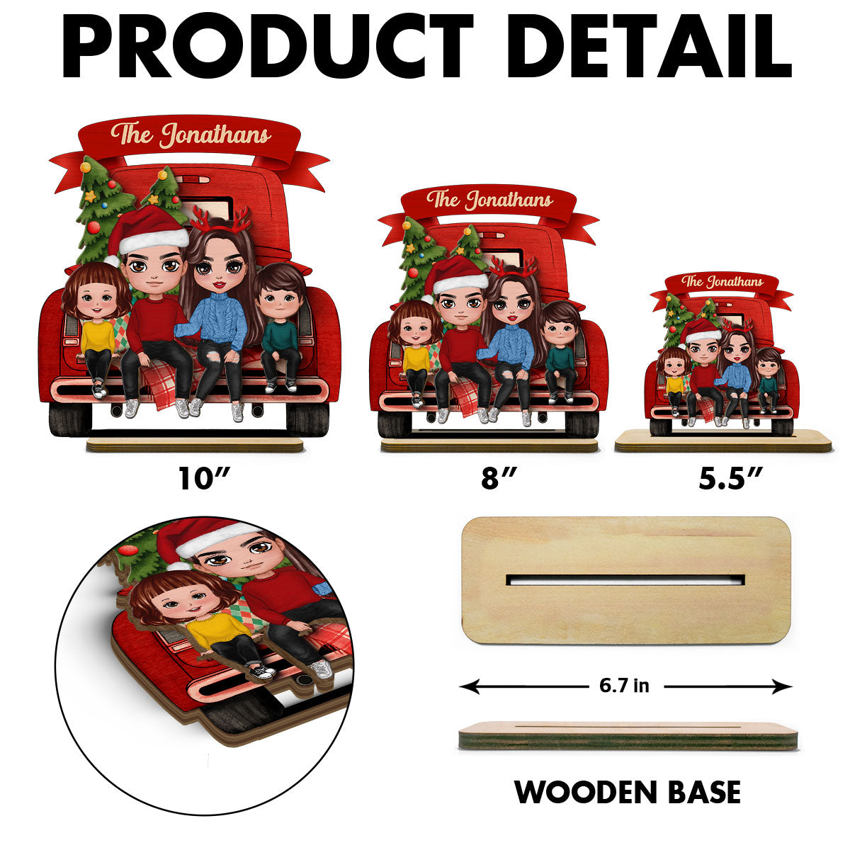 Family Couple On Christmas Truck Personalized Standing Wooden Plaque