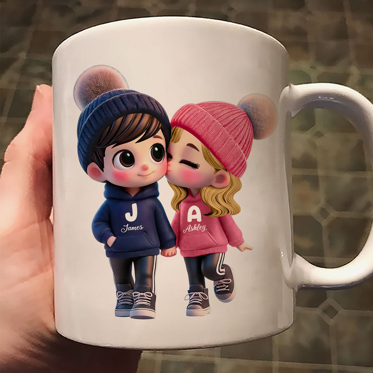 3D Effect Cute Cartoon Couple Walking Personalized Mug, Perfect Valentine'Day Gift for him, Gift for her