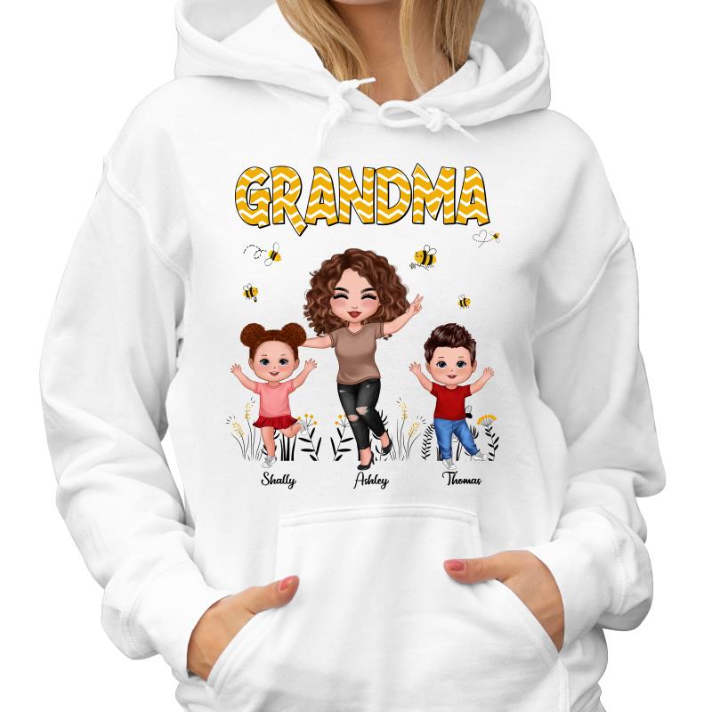 Yellow Pattern Bee Happy Doll Grandma & Grandkids Personalized Shirt