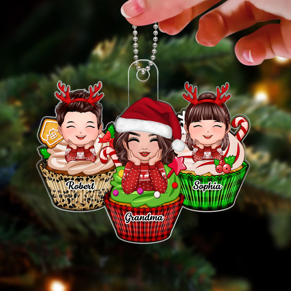 Grandma Grandkids Cupcakes Christmas Gift For Grandson Granddaughter Personalized Acrylic Ornament