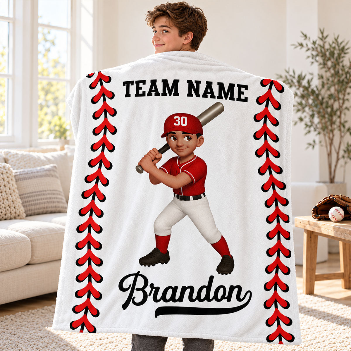 Baseball Softball Boy Girl Custom Name And Team Name - Personalized Fleece Blanket - Christmas Gift For Baseball Players, Grandson, Son, Granddaughter, Daughter