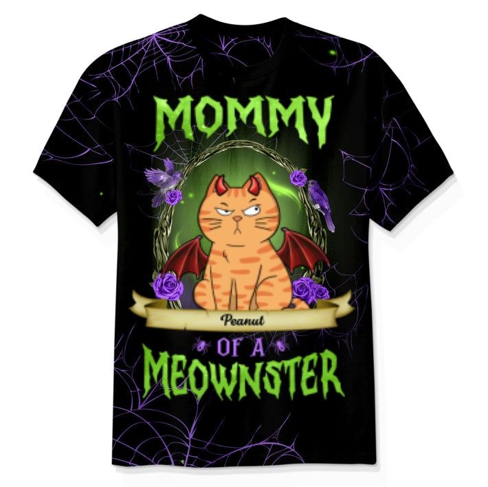 Halloween Purple And Green Theme Mommy Of The Monsters Cats Personalized 3D Shirt