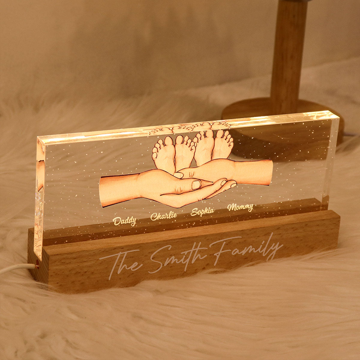 Family Parents Hands Kids Feet Personalized Acrylic LED Night Light