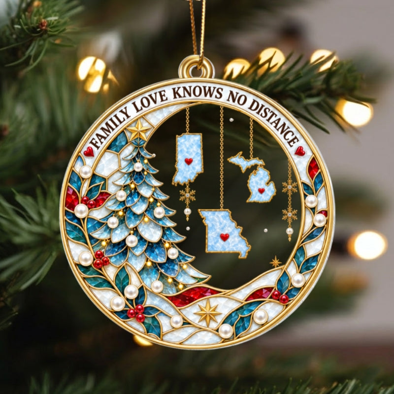 Family Love Knows No Distance - Personalized Acrylic Ornament - Togetherness Christmas Gift for Family, Siblings