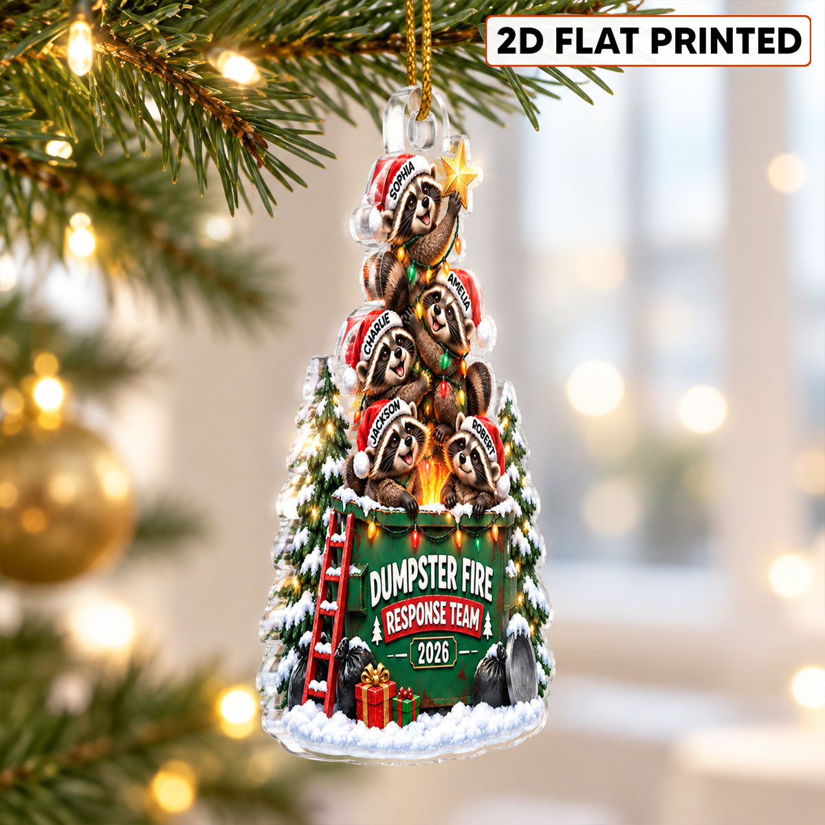 Dumpster Fire Response Team Raccoon Squad 2026 - Personalized Acrylic Ornament - Funny Christmas Gift For Besties, Friends, Coworkers