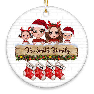Family Peeking On Christmas Stocking Personalized Circle Ornament