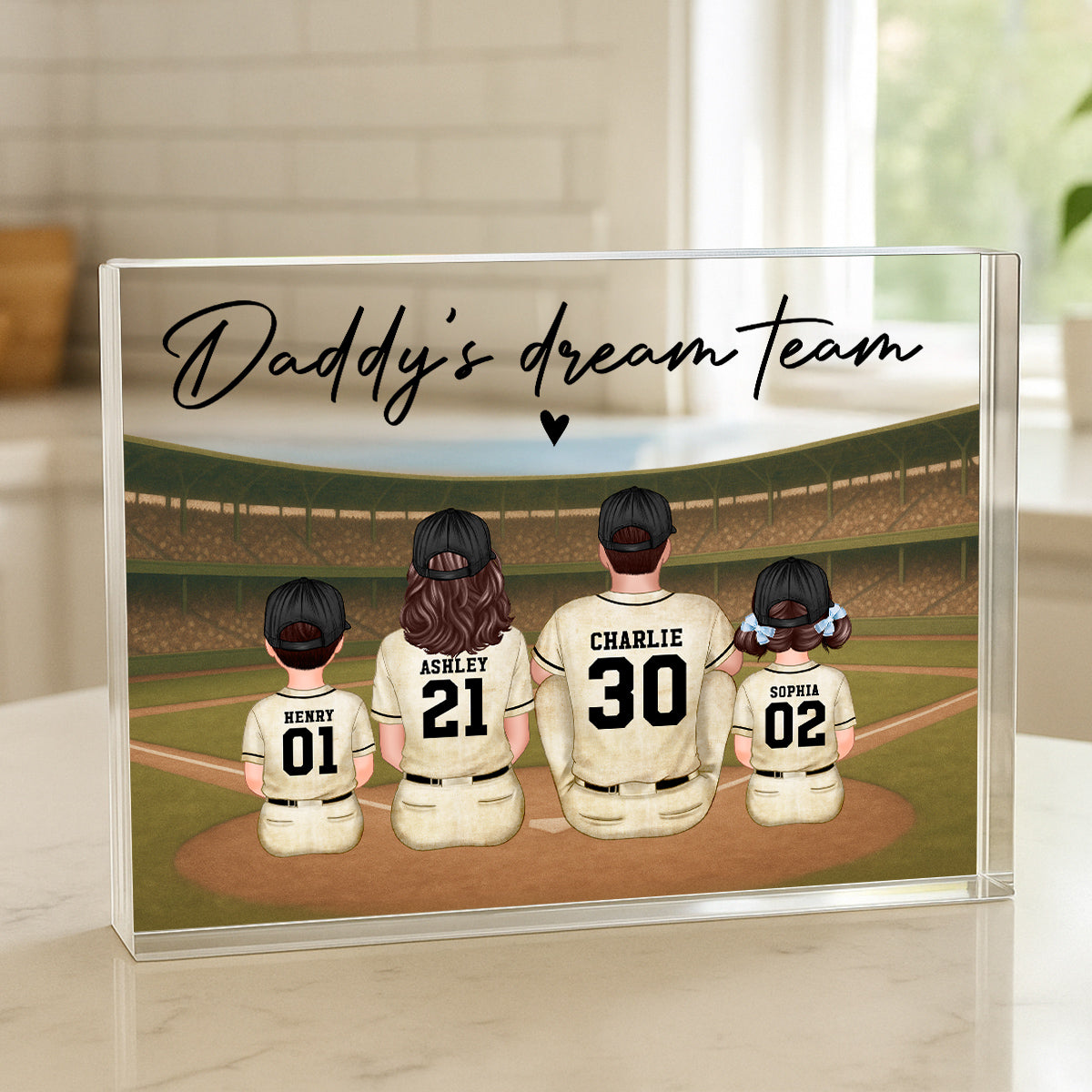 Retro Vintage Baseball Daddy's Dream Team Personalized Acrylic Block Plaque| Unique Father's Day Gift For Dad