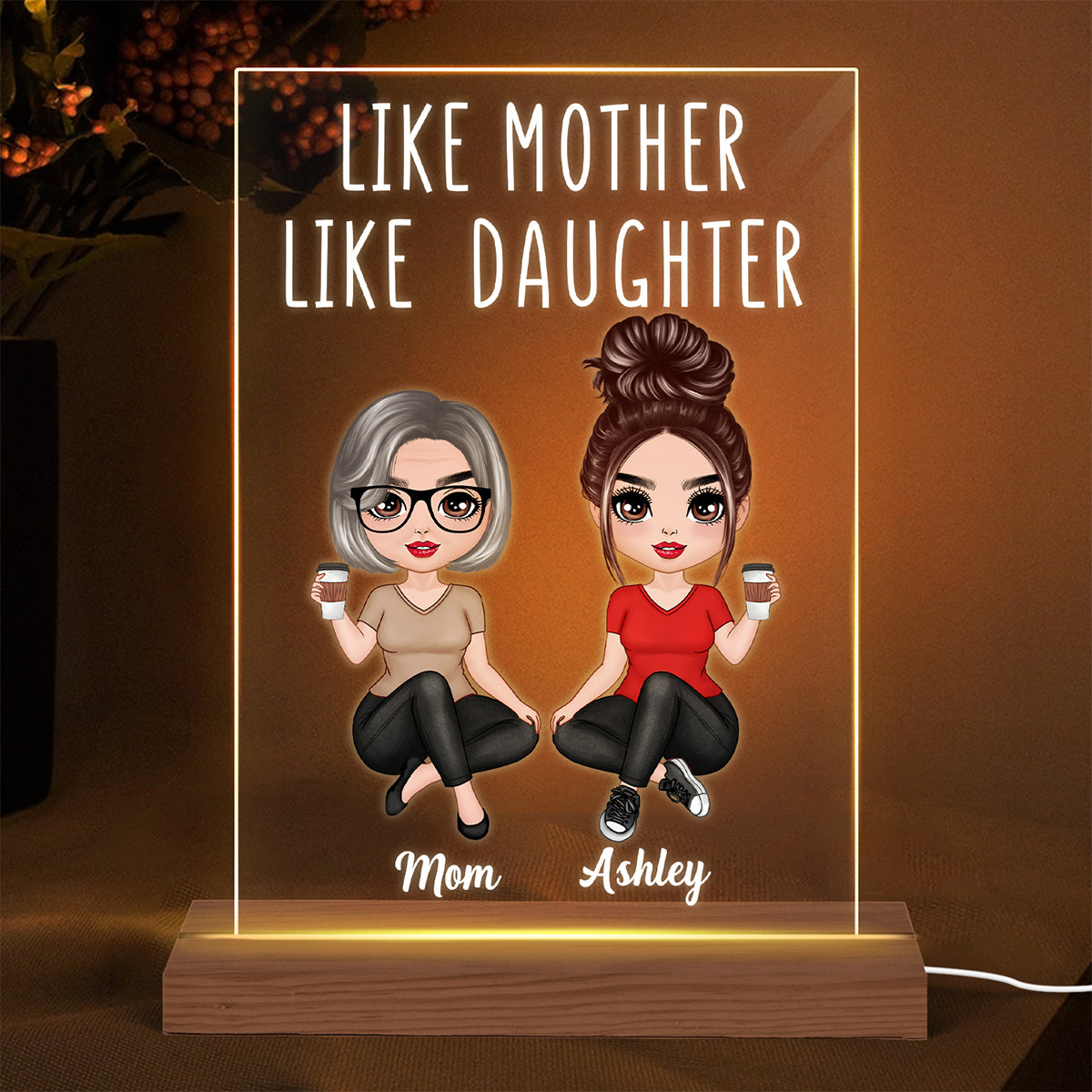 Doll Women Sitting Like Mother Like Daughter 7 Colors Plaque LED Night Light