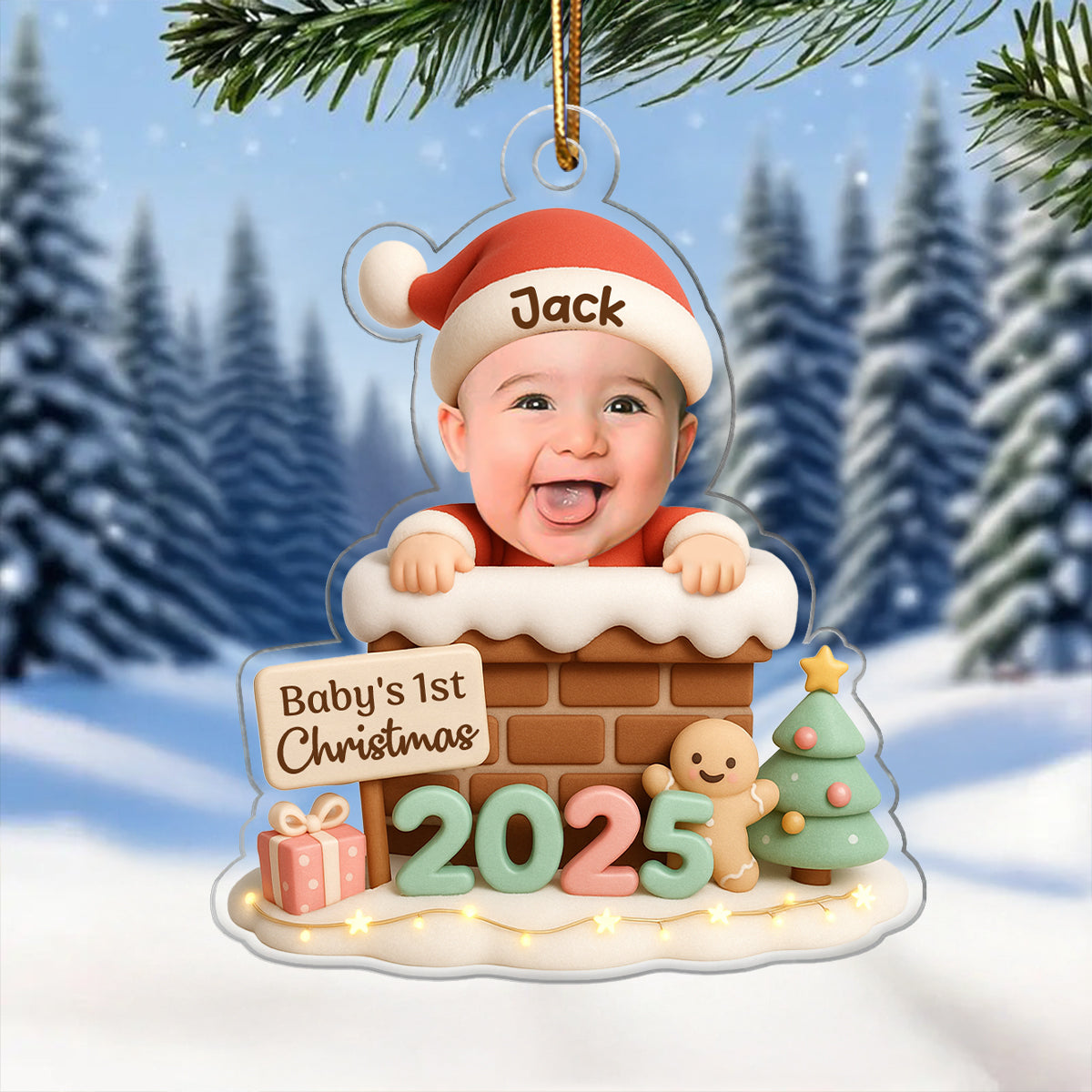 Santa Baby With Chimney Personalized Acrylic Ornament, Baby's 1st Christmas, Christmas Gift for Children, Grandchildren
