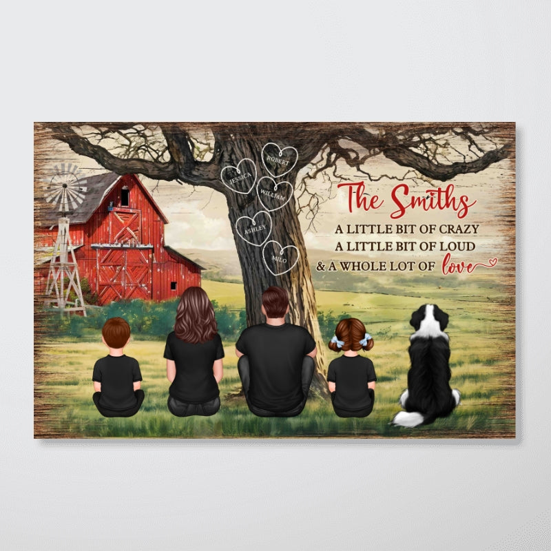 Personalized Family Sitting Back View Tree Farmhouse Poster, Wall Art Decor, Family Gift