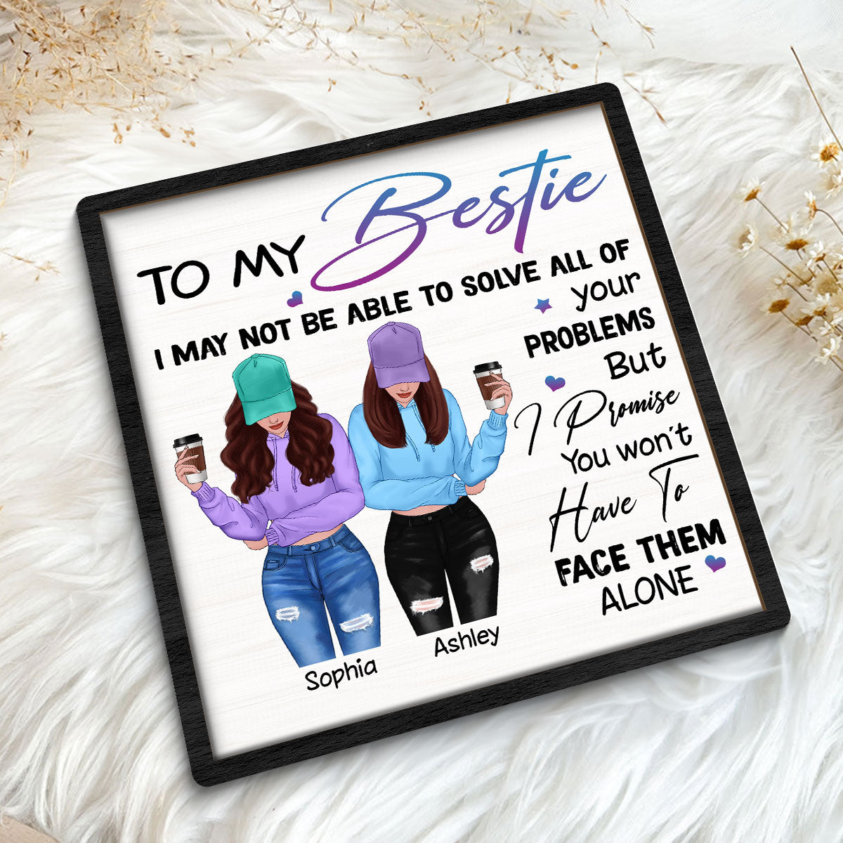 To My Bestie Front View Personalized 2-layer Wooden Plaque
